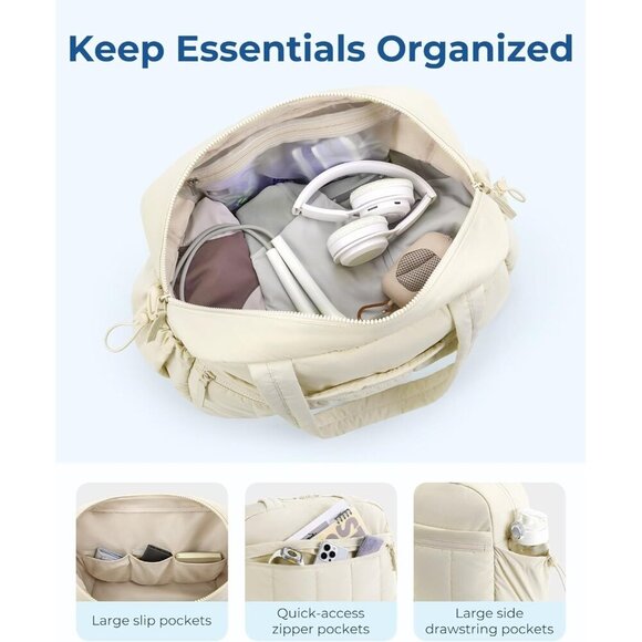 BAGSMART Gym Bag Beige Women Water-Resistant Travel Duffel with Wet Pocket - Picture 3 of 8